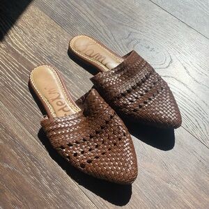 SAME EDELMAN Natalya brown woven leather mules
